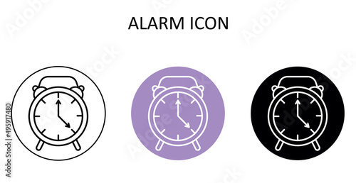 Vector illustration with alarm. Outline icon.