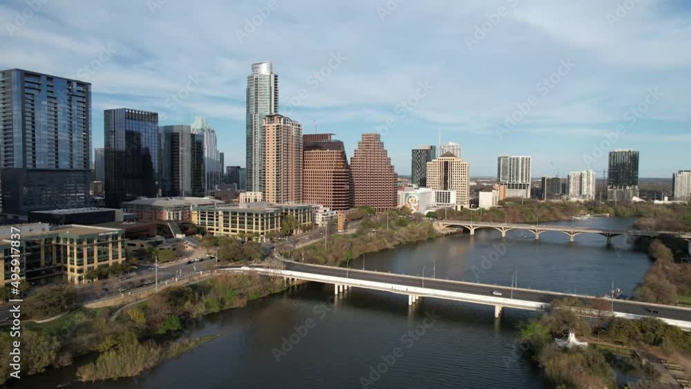 Austin Drone Skyline Over Colorado River Austin Drone Skyline Over Colorado River