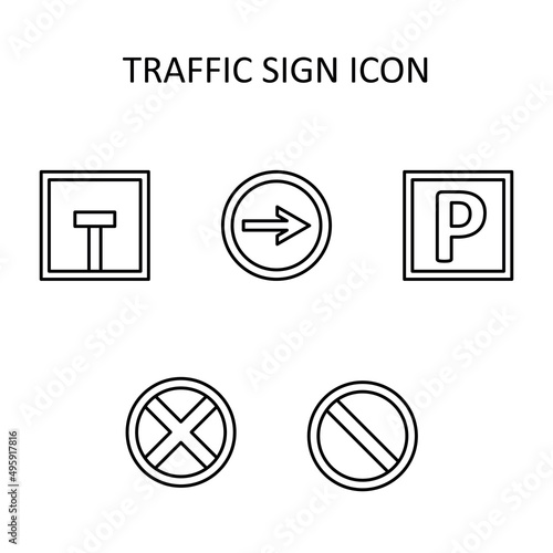 Vector icon with tire traffic sign icon. Outline drawig.