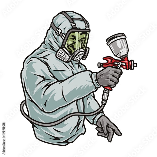 Car painter in hazmat suit