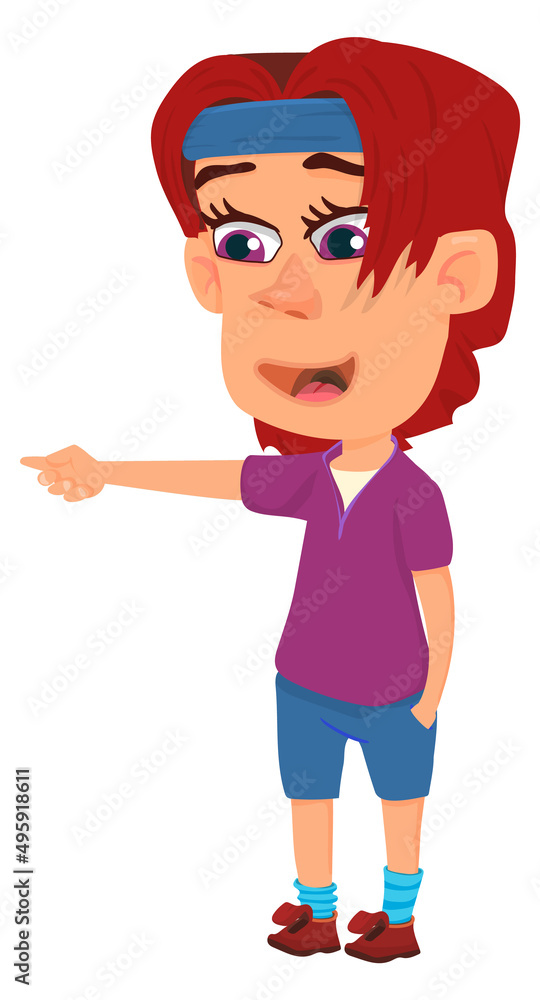 Boy pointing finger. Funny cartoon kid hand gesture Boy pointing finger. Funny cartoon kid hand gesture