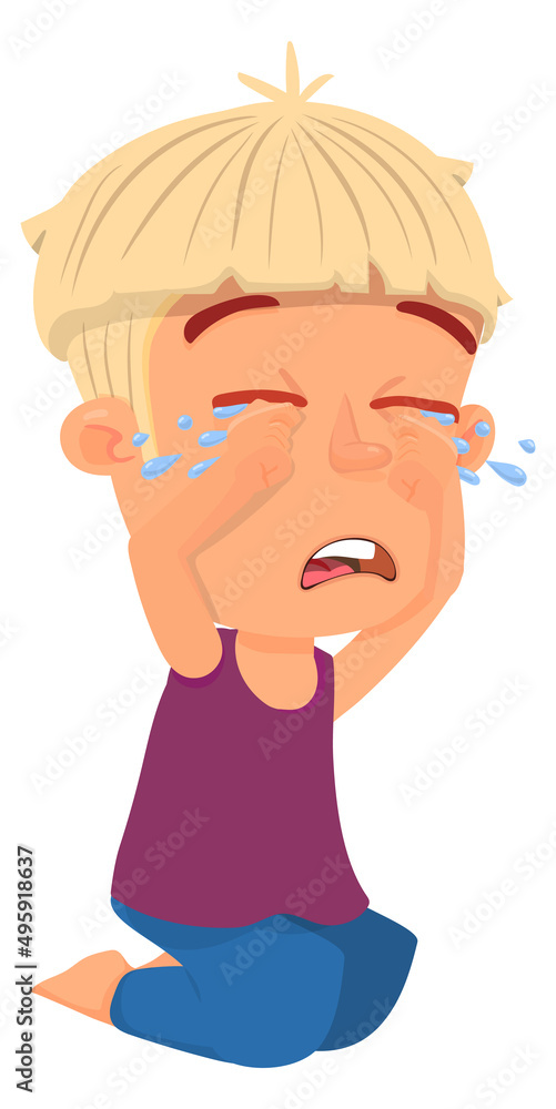 Crying kid. Cute blond boy weeping. Cartoon character Crying kid. Cute blond boy weeping. Cartoon character