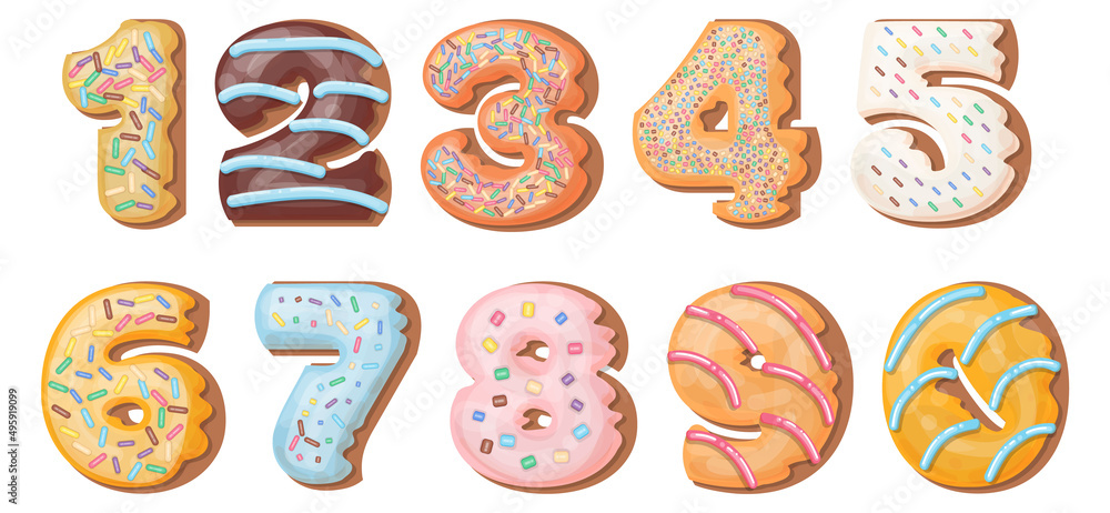 Number digit in sweet cake style. Funny cartoon birthday age signs Number digit in sweet cake style. Funny cartoon birthday age signs