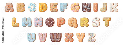 Sweet pastry alphabet. Donut icing sprinkles font