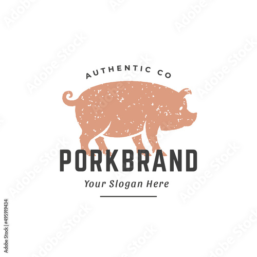 Pig hand drawn logo isolated on white background vector illustration for labels, badges, t-shirt and other design. photo