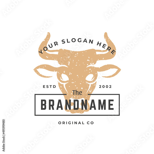 Cow hand drawn logo isolated on white background vector illustration for labels, badges, t-shirt and other design.