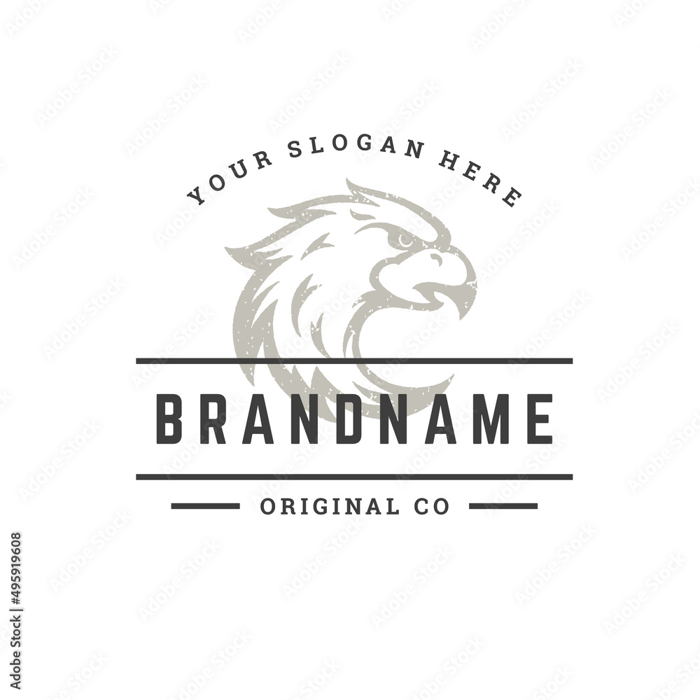 Fototapeta premium Eagle hand drawn logo isolated on white background vector illustration for labels, badges, t-shirt and other design.