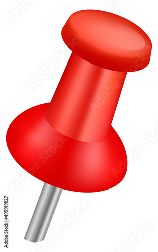Push pin icon. Realistic red paper fix
