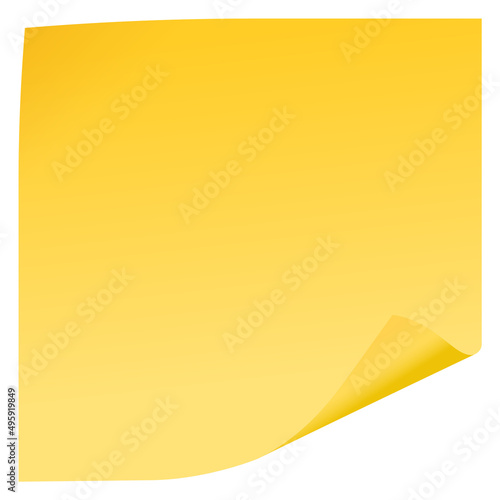 Yellow sticky note template with realistic curled corner