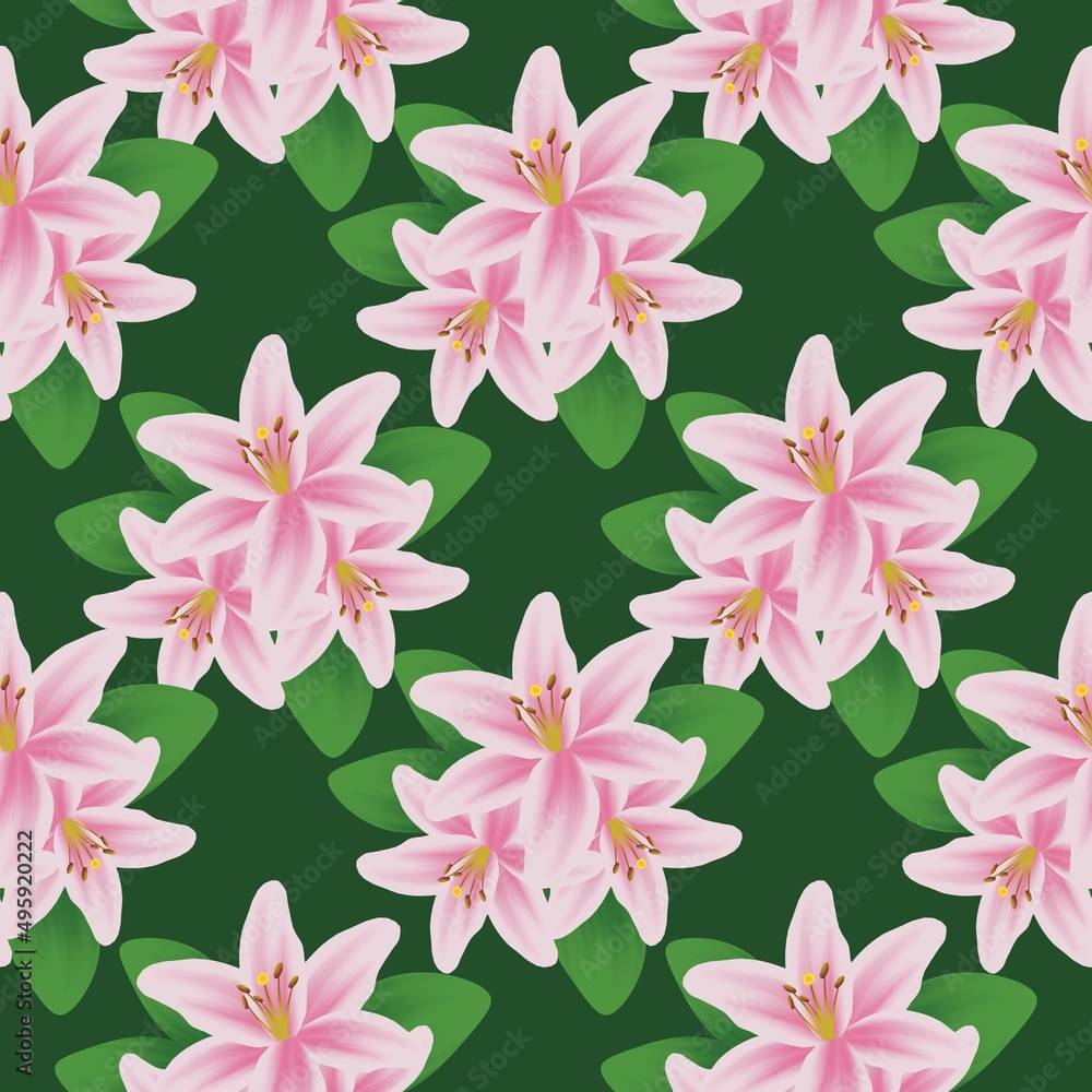 Seamless pattern watercolor lily flower for printing, fabrics, beautiful floral shirts.