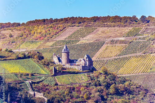 Castle Stahleck stands on mountain slope photo