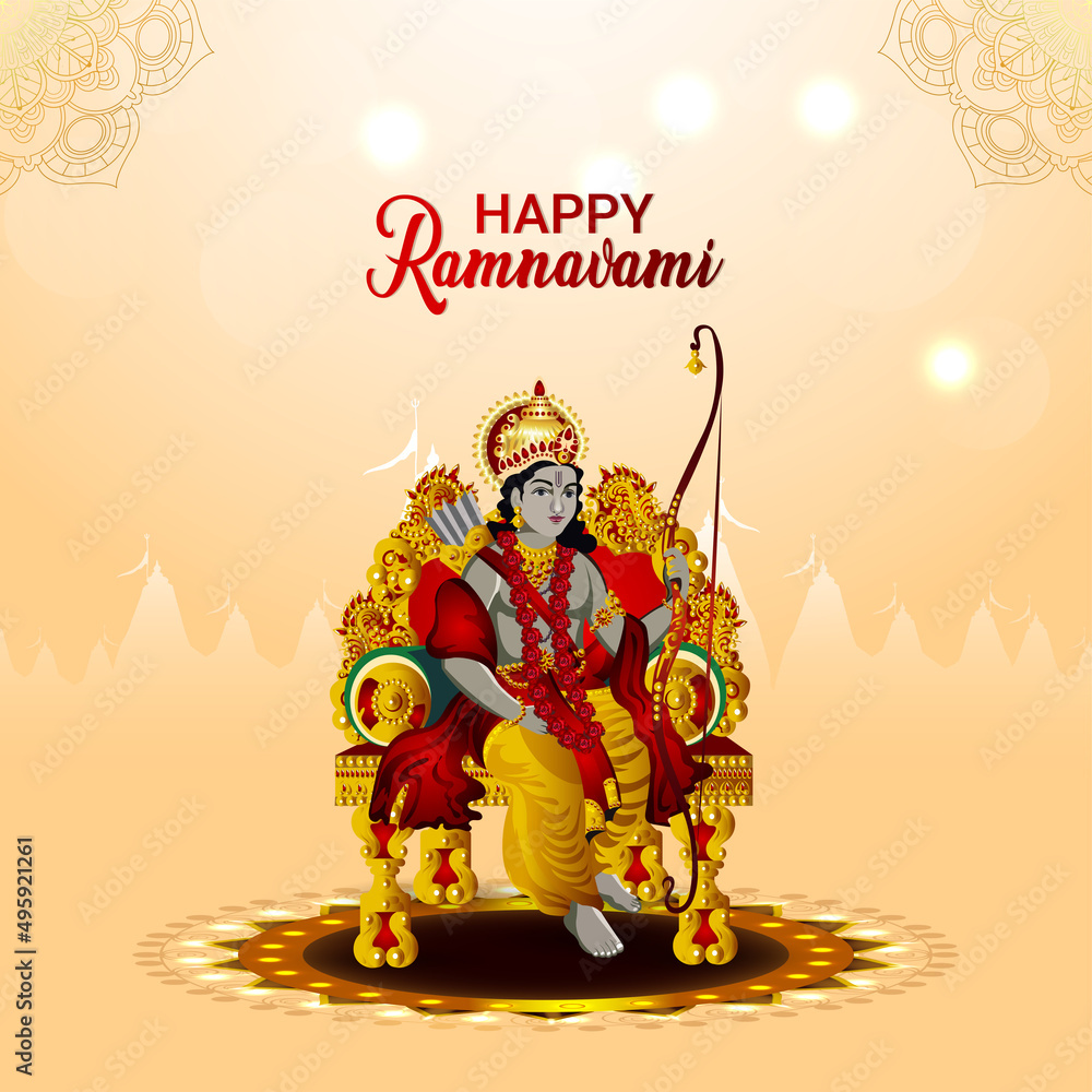 Vector illustration of lord rama for happy ram navami celebration - obrazy, fototapety, plakaty 