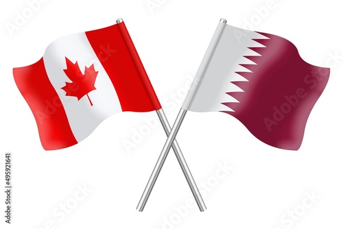 3D illustration flags of Canada and Qatar isolated on a white background photo