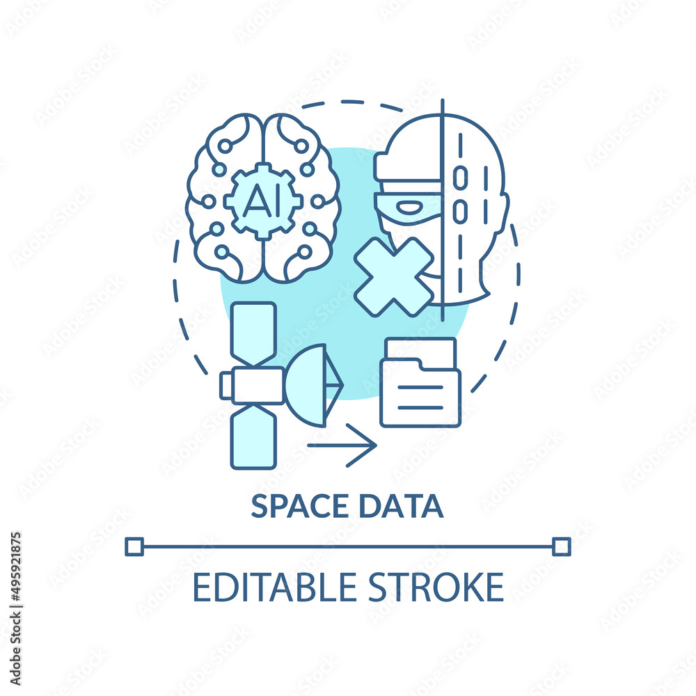 Space data turquoise concept icon. Information database management. Spacetech trend abstract idea thin line illustration. Isolated outline drawing. Editable stroke. Arial, Myriad Pro-Bold fonts used Space data turquoise concept icon. Information database management. Spacetech trend abstract idea thin line illustration. Isolated outline drawing. Editable stroke. Arial, Myriad Pro-Bold fonts used