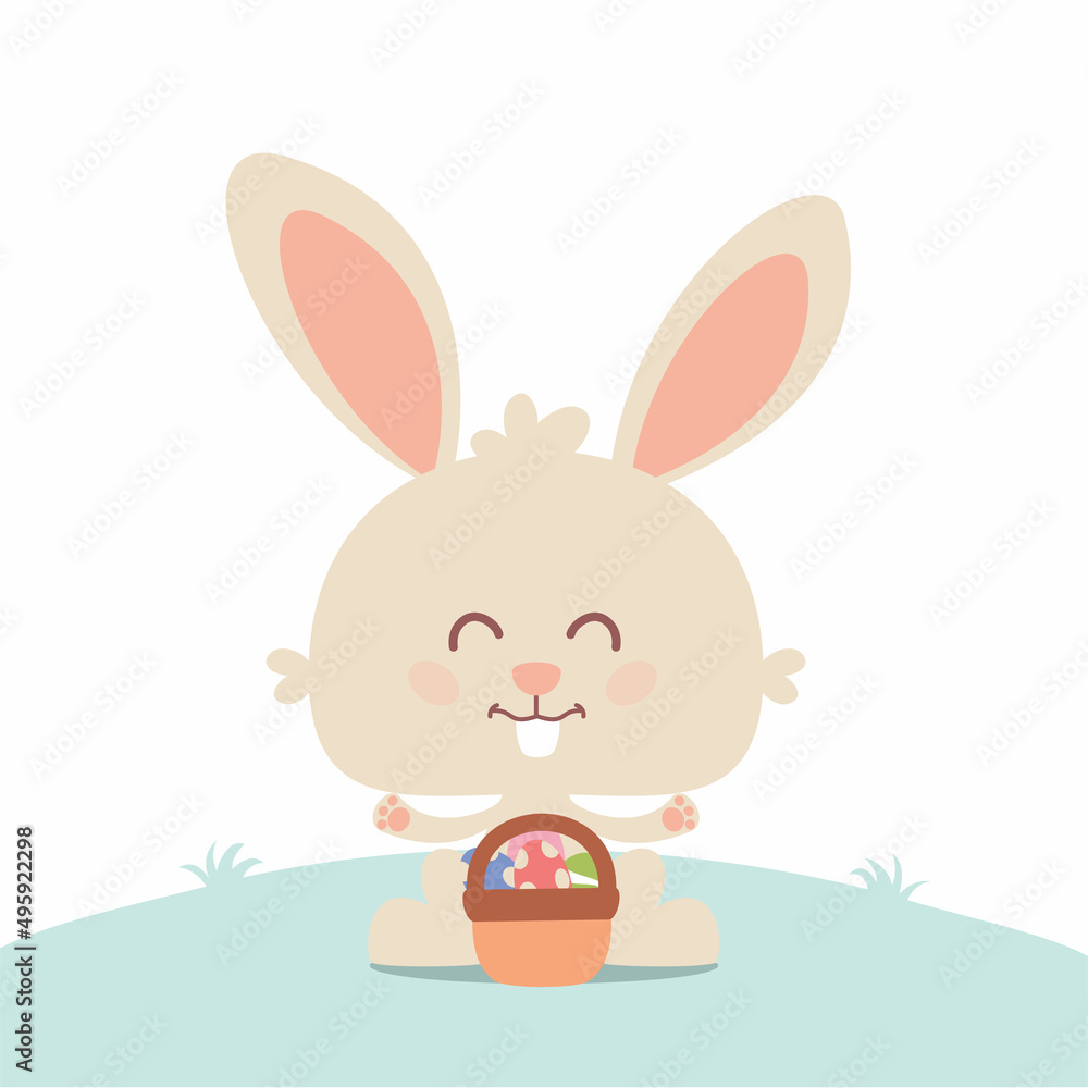 A cute Easter bunny with eggs basket | A cute happy bunny A cute Easter bunny with eggs basket | A cute happy bunny