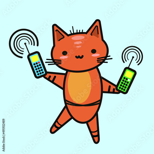 Funny animals. A little kitten.
Vector image in cartoon style. Color image.