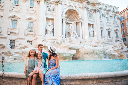 Family near Fontana di Trevi, Rome, Italy.