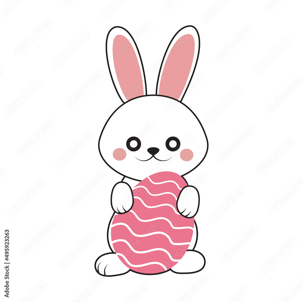 Easter bunny with Easter egg, Cute Easter bunny with pink Easter egg, rabbit easter bunny, Vector Easter bunny, Easter bunny cartoon 