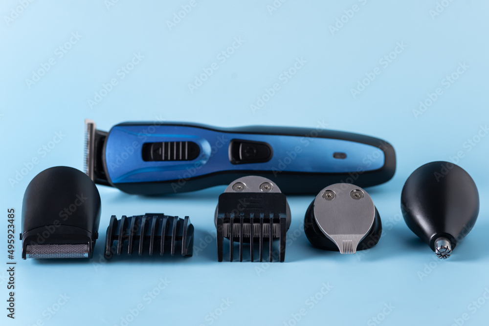 Modern Battery Electric Shaver for Man on Blue Background with Clipping Path Horizontal