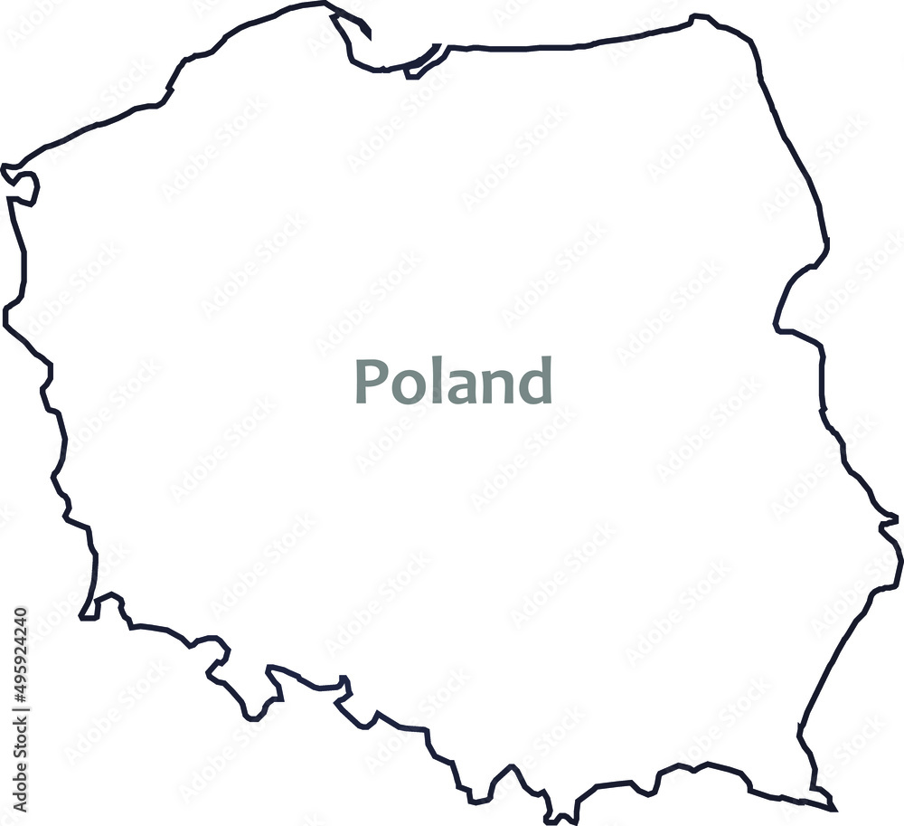 Contour Poland state borders; Lines vector map