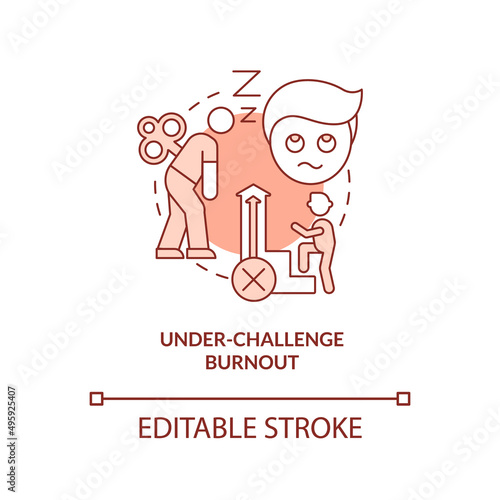 Under challenge burnout red concept icon. Feel underappreciated. Type of burnout abstract idea thin line illustration. Isolated outline drawing. Editable stroke. Arial, Myriad Pro-Bold fonts used