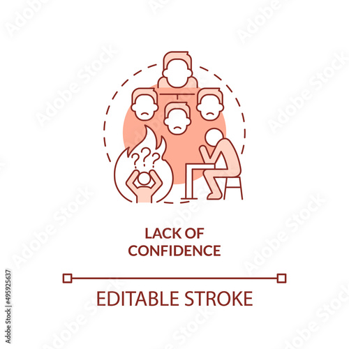 Lack of confidence red concept icon. Postpones decision making. Toxic leader trait abstract idea thin line illustration. Isolated outline drawing. Editable stroke. Arial, Myriad Pro-Bold fonts used