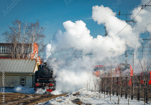 steam train in the mountains