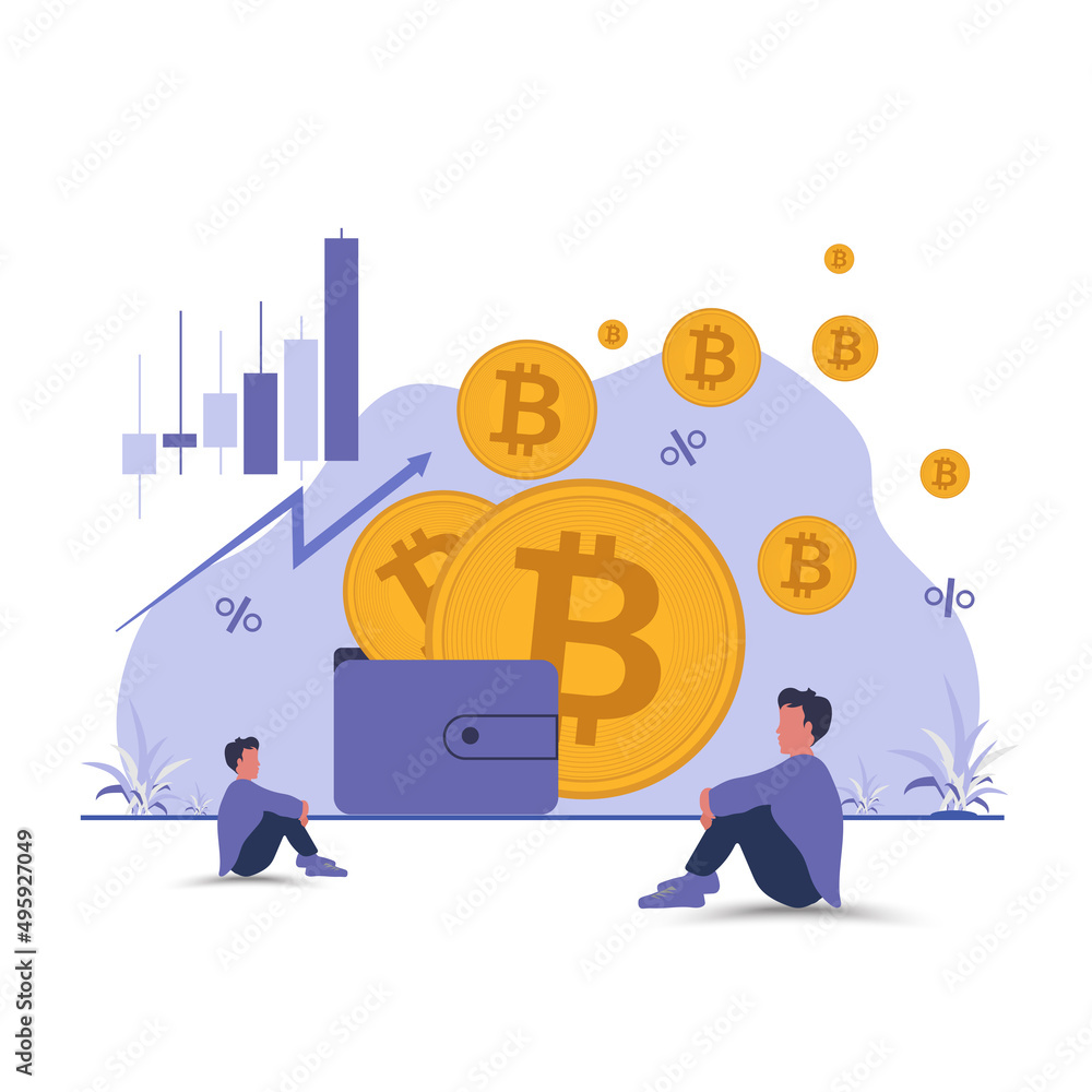 Bitcoin Blockchain Concept trading, and making investments for bitcoin, Crypto banner for advertising Crypto presentation,  tend chart in Vector, illustration
