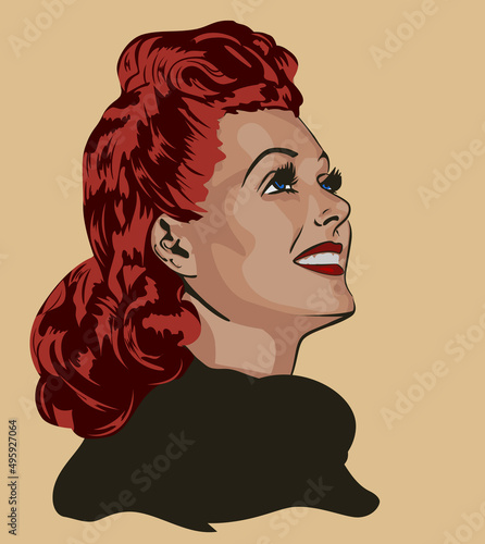 Retro fashion portait smiling woman. Vector image old-fashioned