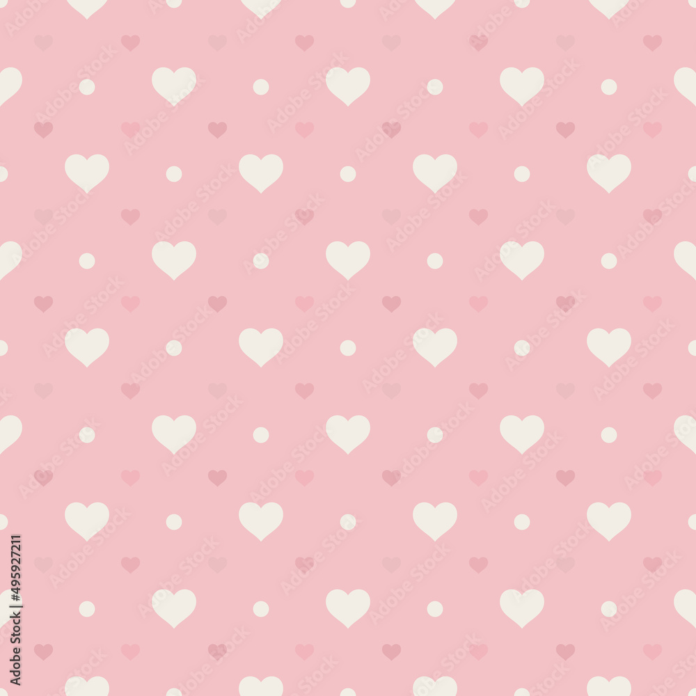 Retro seamless pattern. Hearts and dots on pink background Retro seamless pattern. Hearts and dots on pink background
