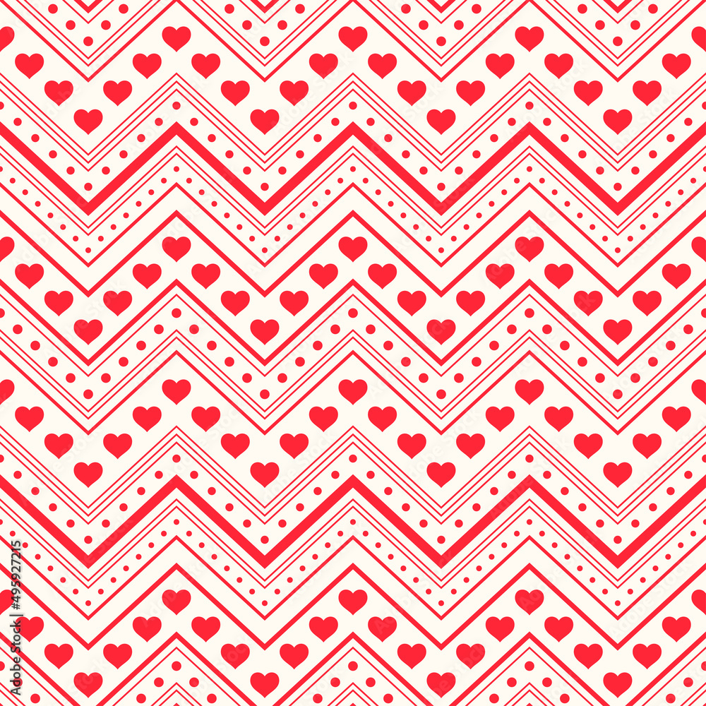 Seamless pattern. Red hearts and lines on light background Seamless pattern. Red hearts and lines on light background