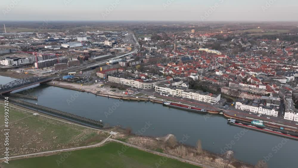 Zutphen and the river Ijsel, train station stores and buildings church old historic city center in The Netherlands, Gelderland, Europe. Holland Zutphen and the river Ijsel, train station stores and buildings church old historic city center in The Netherlands, Gelderland, Europe. Holland