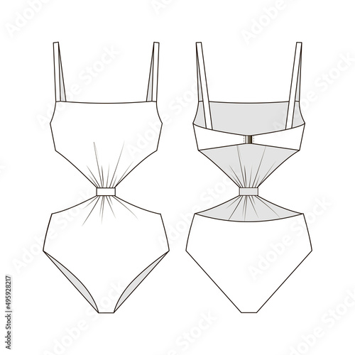 Fashion technical drawing of one piece cutout swimsuit