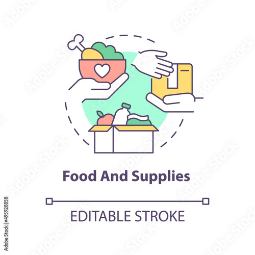 Food and supplies concept icon. Governments may aid abstract idea thin line illustration. Humanitarian action. Isolated outline drawing. Editable stroke. Arial, Myriad Pro-Bold fonts used