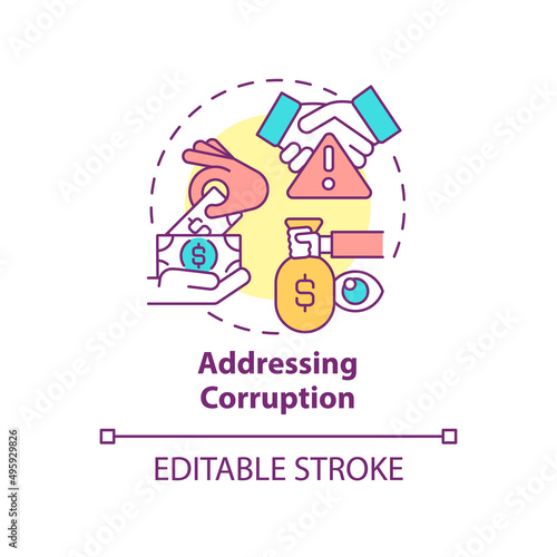 Addressing corruption concept icon. Armed hostilities prevention solution abstract idea thin line illustration. Isolated outline drawing. Editable stroke. Arial, Myriad Pro-Bold fonts used