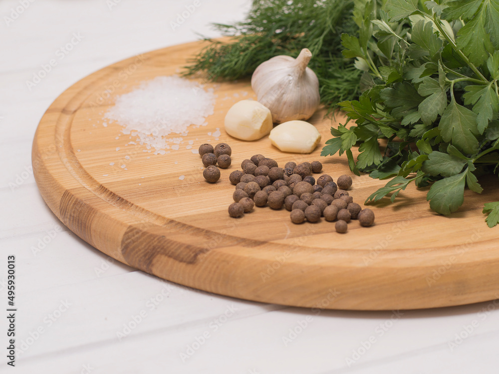 seasonings for cooking healthy food on a wooden board. seasonings for cooking healthy food on a wooden board.