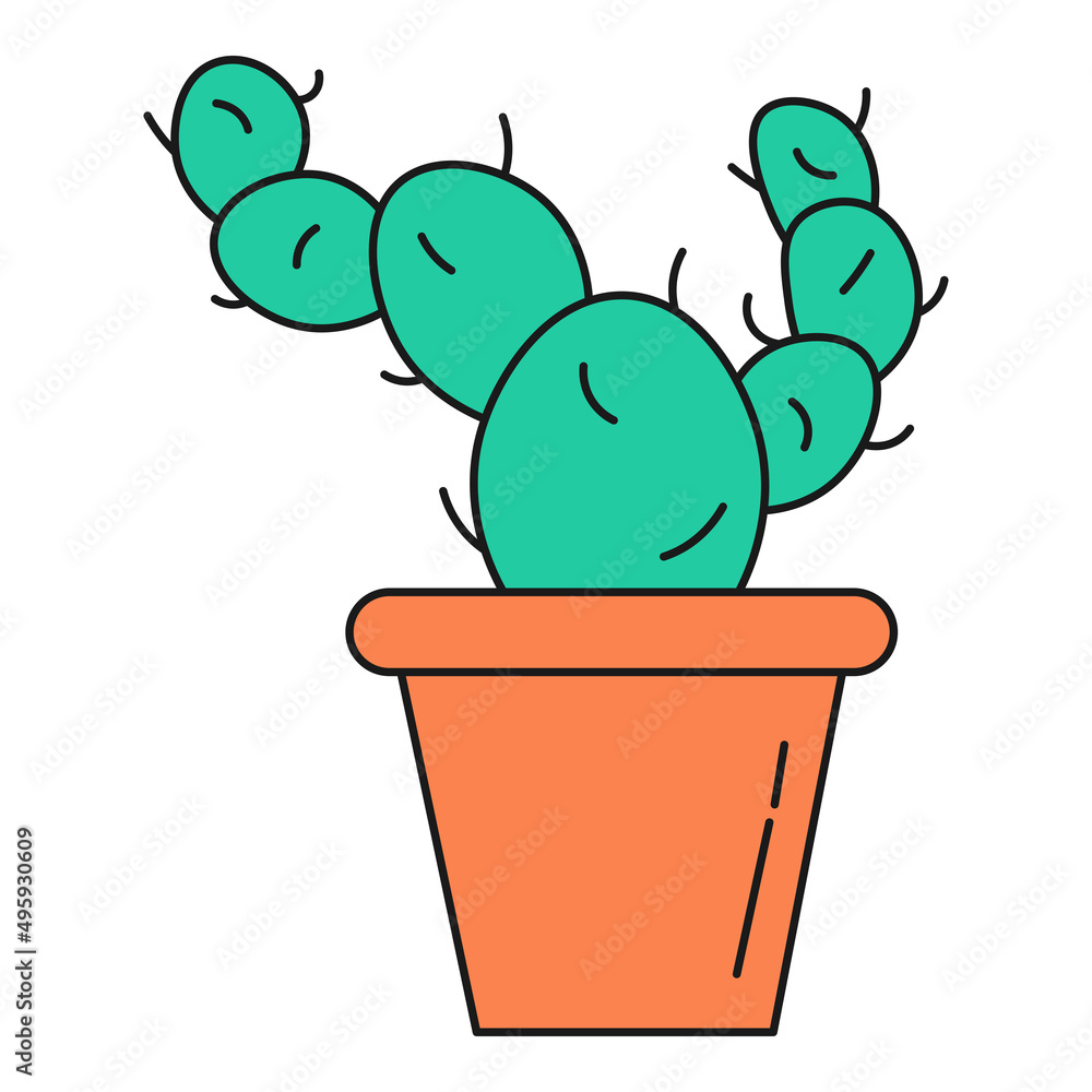 Flower pot with cactus sprout color ecological icon Flower pot with cactus sprout color ecological icon