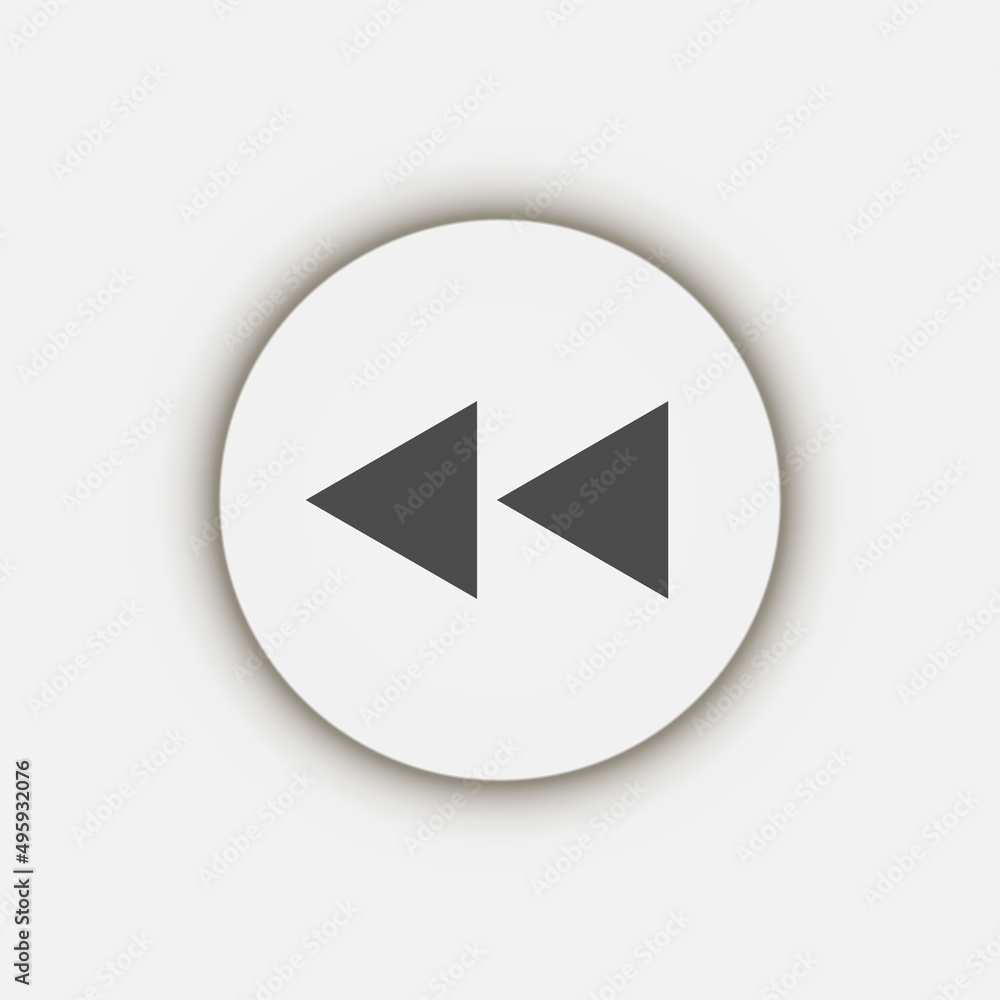 Grey flat symbol rewind button, flat design style Grey flat symbol rewind button, flat design style