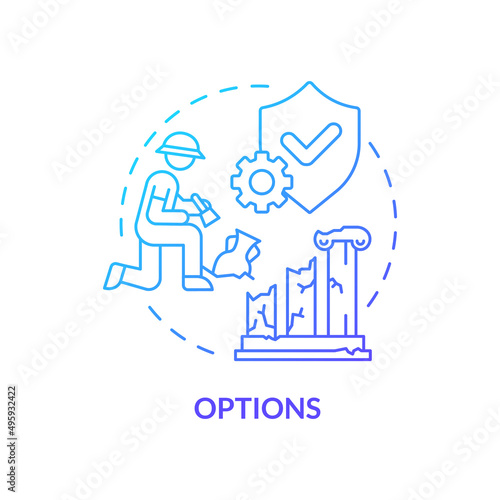 Options blue gradient concept icon. Choosing reservation way. Heritage conservation process abstract idea thin line illustration. Isolated outline drawing. Myriad Pro-Bold font used