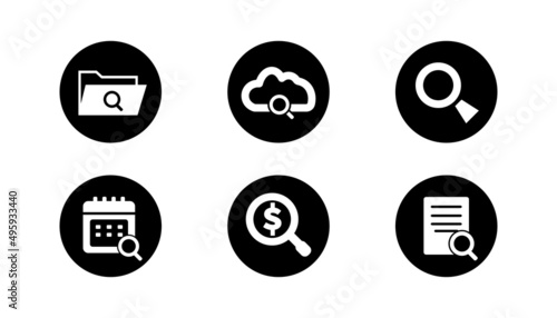 Collection of vector with search icon on simple white background.