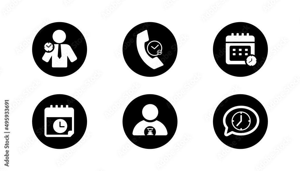 Collection of vector with time icon on simple white background.