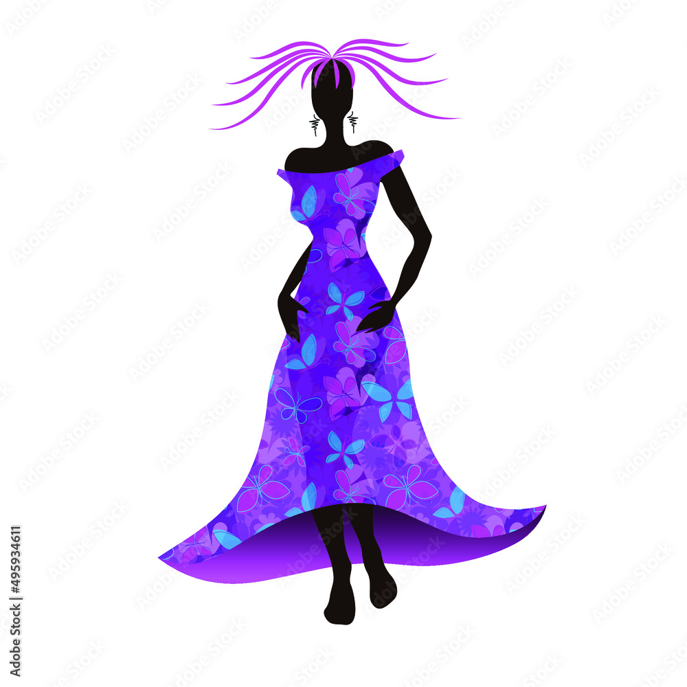 Figure of a woman model in a beautiful dress. Fashion illustration. Vector image. Figure of a woman model in a beautiful dress. Fashion illustration. Vector image.