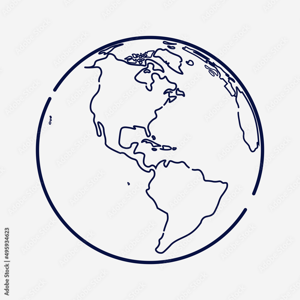 Planet earth globe map with America continent on center outline icon symbol