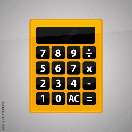 Orange calculator. Vector icon on grey background. photo
