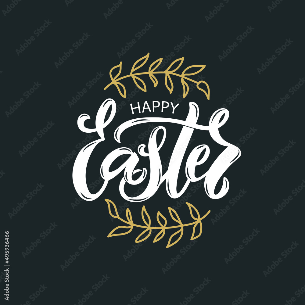 Happy Easter handwritten text. Modern brush ink calligraphy for banner, poster, postcard, print, greeting card, invitation template. Hand lettering typography. Vector illustration for spring holiday