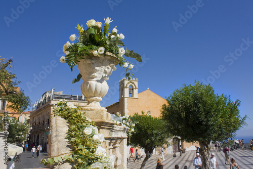 Sant Agostino hurch at IX Aprile Square in Taormina, Sicily, Italy	
 photo