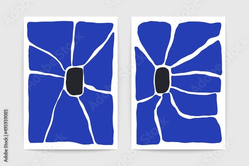 Abstract floral posters. Minimalist flowers, Matisse inspired contemporary organic shapes. Vector mid century art prints photo