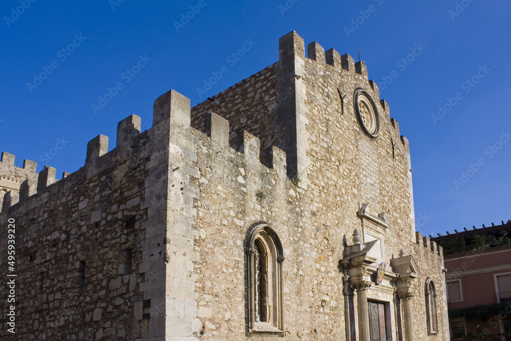 San Nicolo Cathedral (or Duomo) at Piazza del Duomo in Taormina, Sicily, Italy