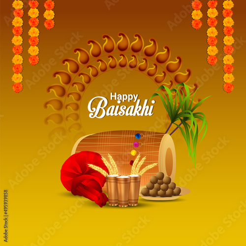 Happy vaisakhi design with wheat and drum