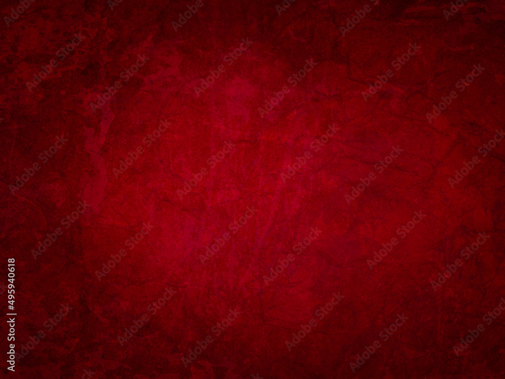 Red paper background with old vintage grunge background texture design, rich red Christmas color with elegant black vignette border, crumpled wrinkled grungy textured pattern